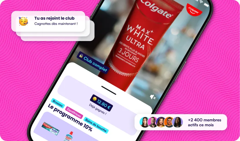 Club de marque Colgate avec notifications et membres actifs